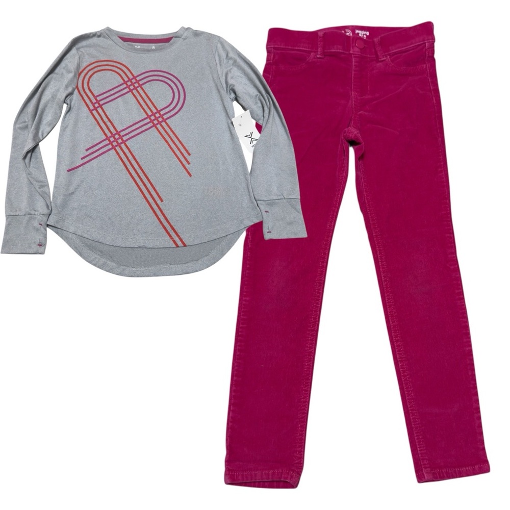Size 8 Girls Matching Set Corduroy Pants Heart Long Sleeve Shirt